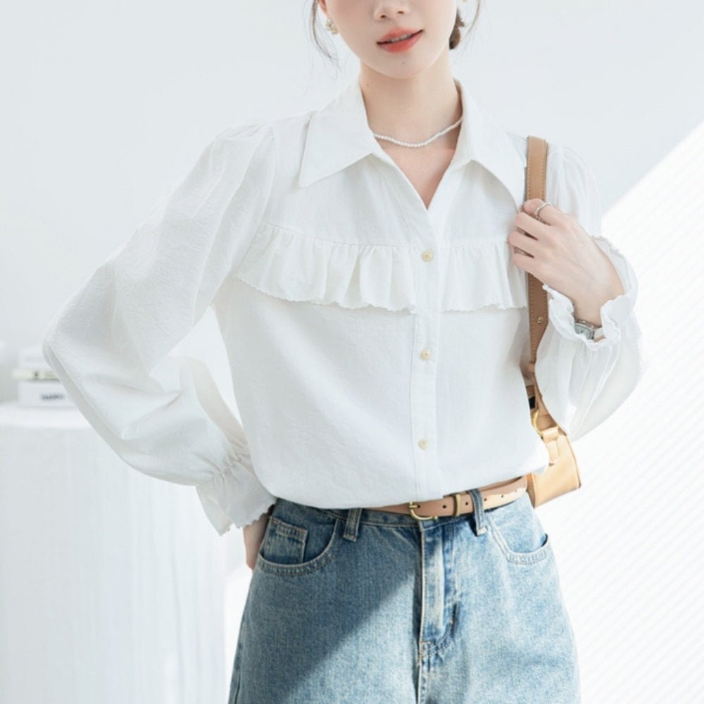 レギュラーカラーフリルブラウス｜オフィスカジュアル レディース 通販【ミレジェネ】