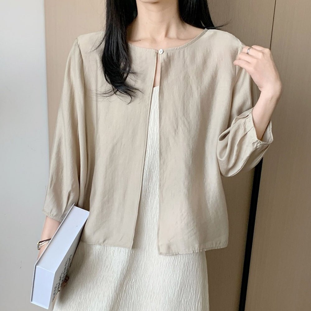 ラウンドネックワンボタンシャツカーデ｜オフィスカジュアル レディース 通販【ミレジェネ】