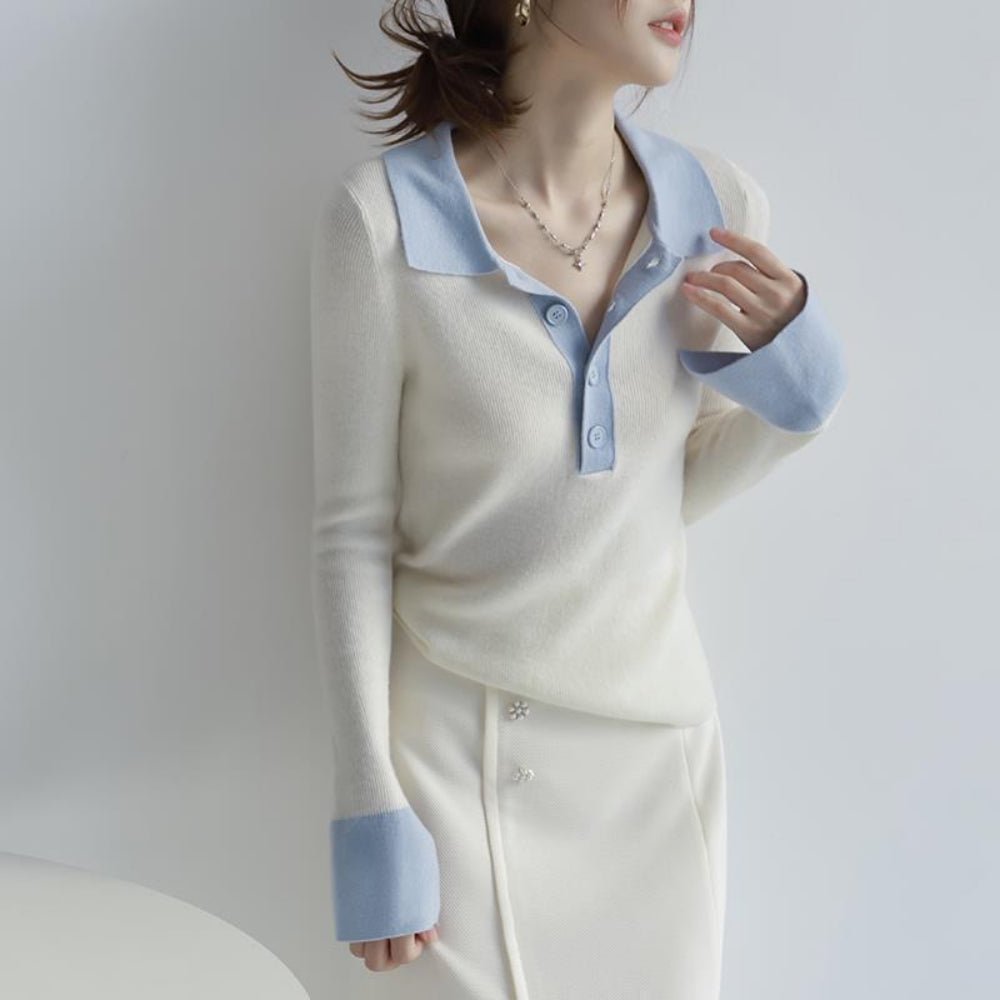 バイカラーポロニットトップス｜オフィスカジュアル レディース 通販【ミレジェネ】