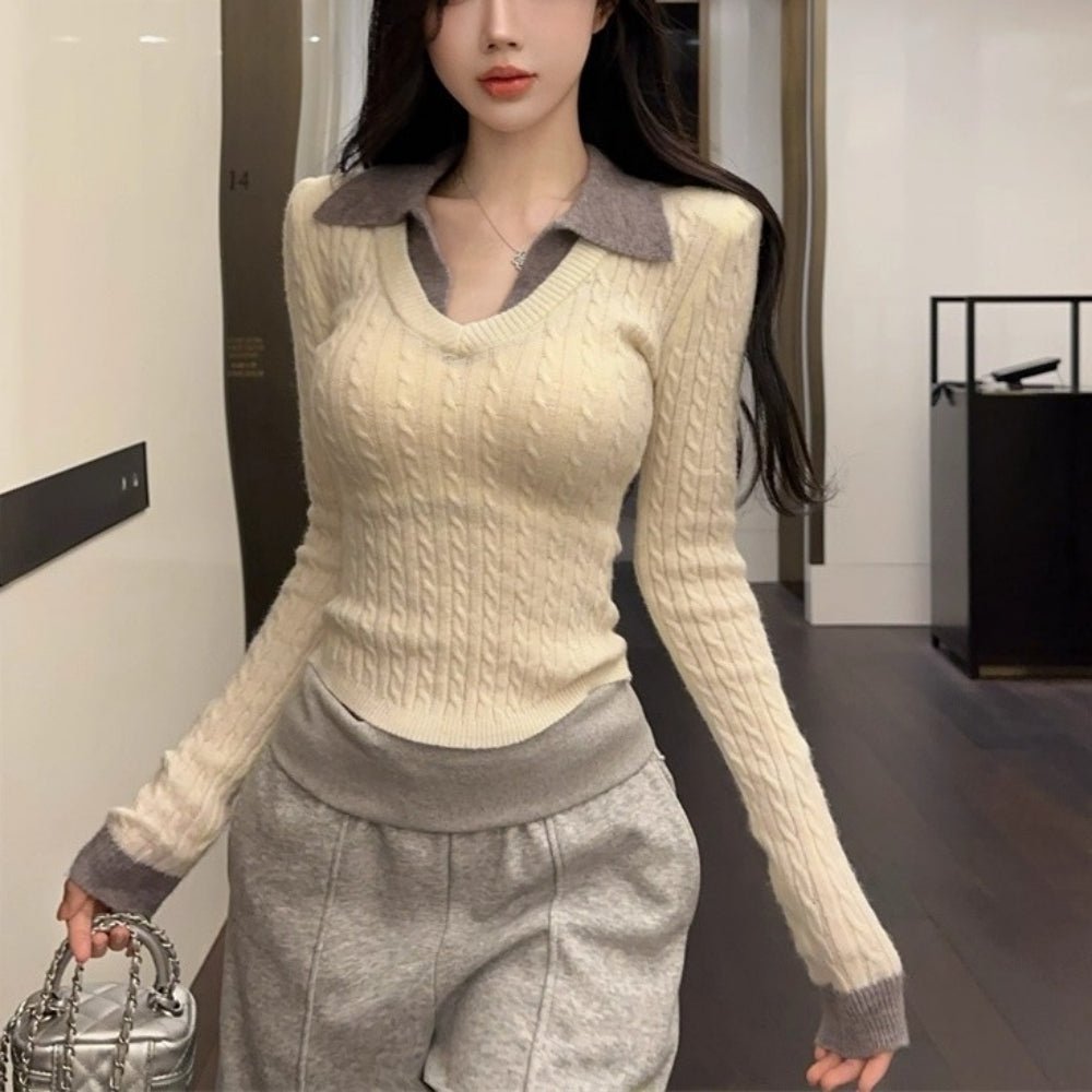 フェイクツーピースケーブルニット｜オフィスカジュアル レディース 通販【ミレジェネ】