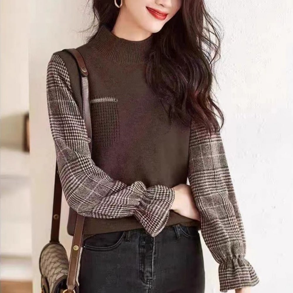 チェック柄切替ニットプルオーバー｜オフィスカジュアル レディース 通販【ミレジェネ】