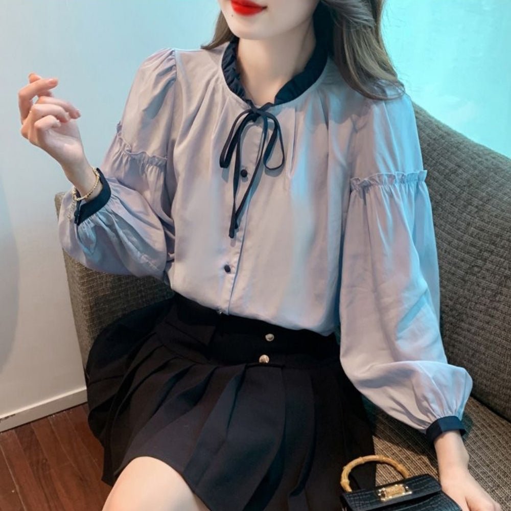 【オフィスカジュアル/きれいめ】フリル襟バイカラーブラウス [ミレジェネ]｜オフィスカジュアル レディース 通販【ミレジェネ】