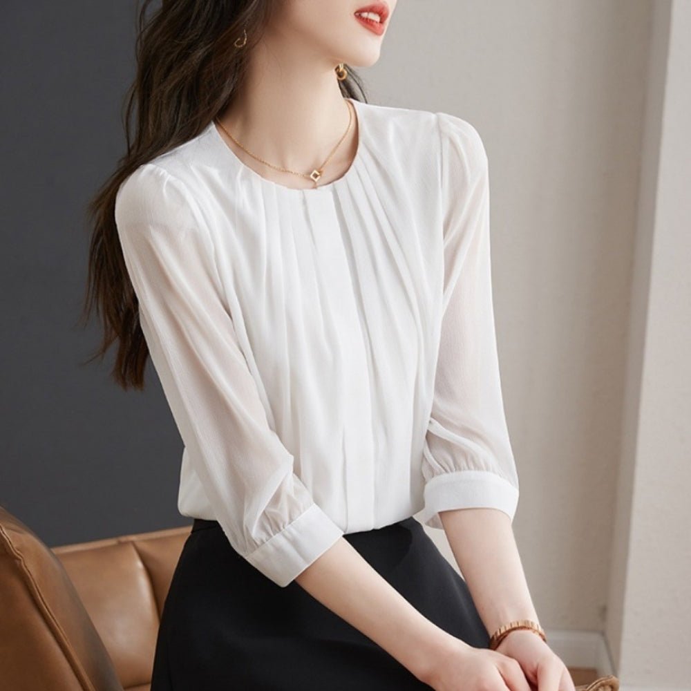 タック入り七分袖ブラウス｜オフィスカジュアル レディース 通販【ミレジェネ】