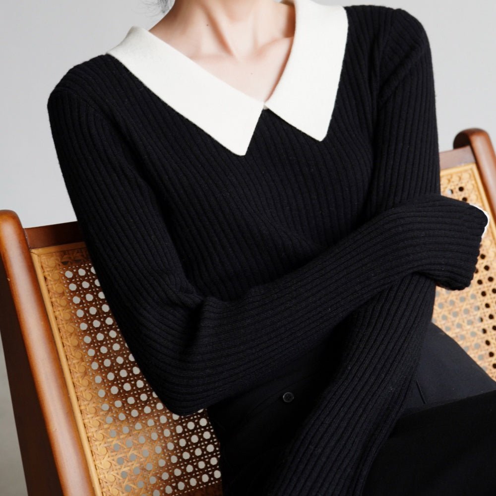 配色襟付きリブニットトップス｜オフィスカジュアル レディース 通販【ミレジェネ】