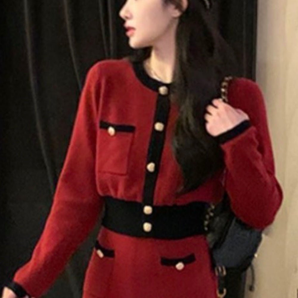 金釦アクセントレトロニットアップ｜オフィスカジュアル レディース 通販【ミレジェネ】