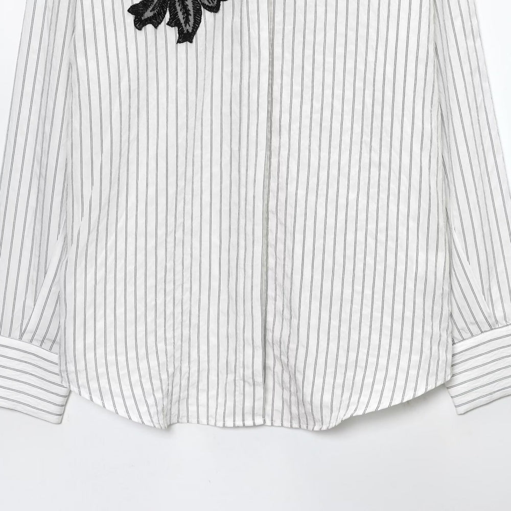 フラワーレースストライプシャツ｜オフィスカジュアル レディース 通販【ミレジェネ】