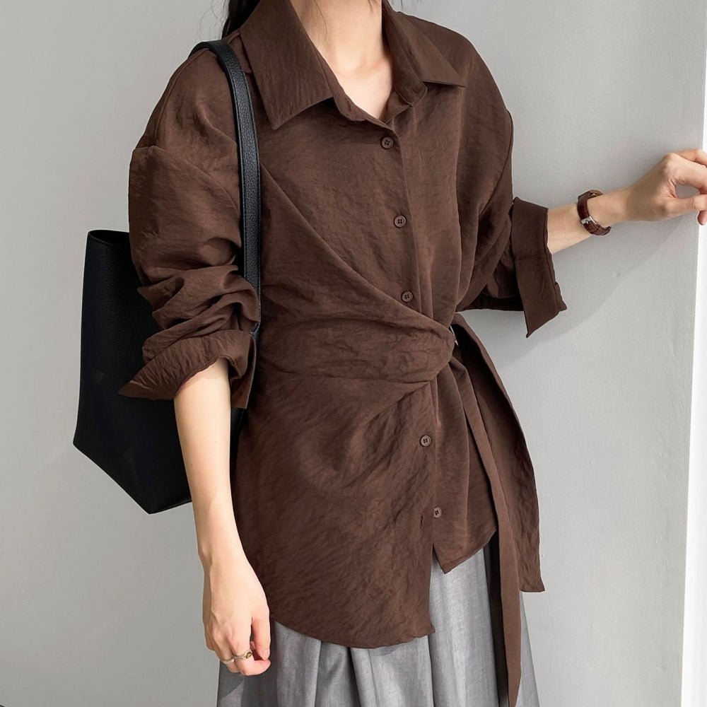 ウエスト共地ベルト付シャツブラウス｜オフィスカジュアル レディース 通販【ミレジェネ】