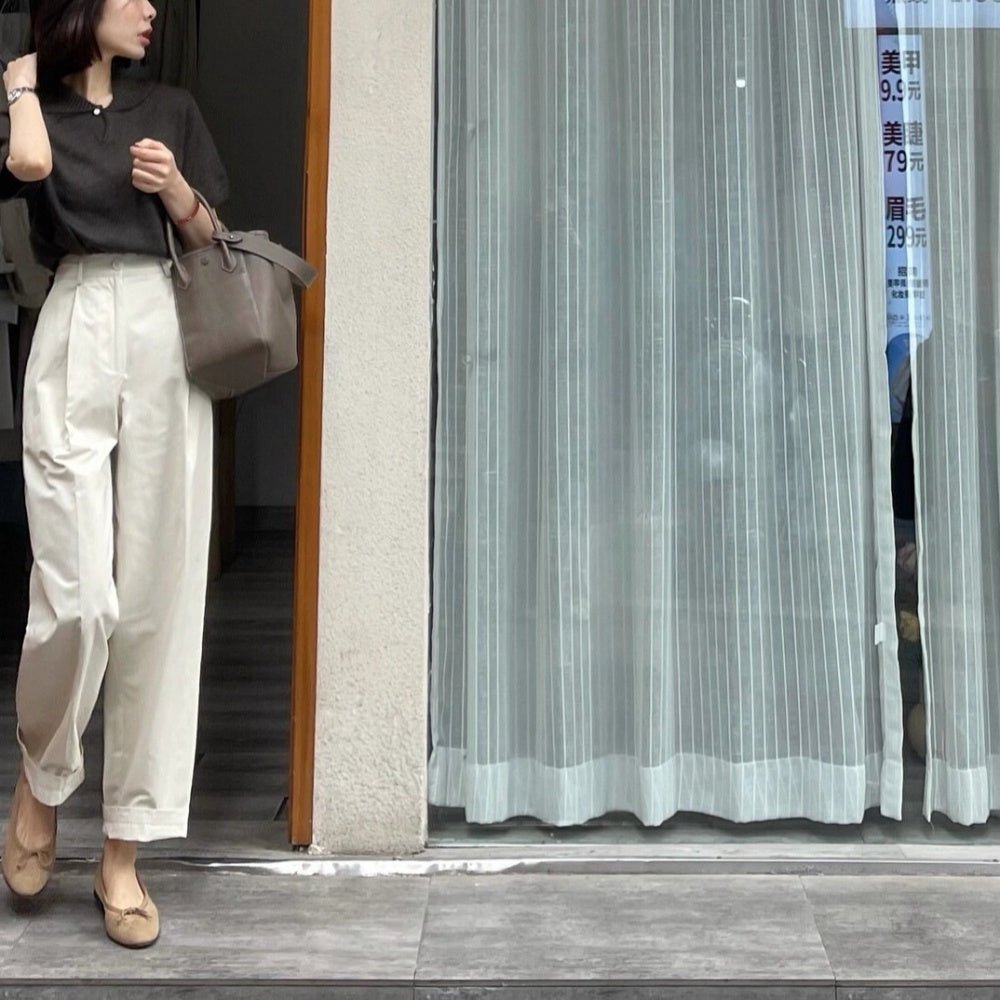 ハイウエスト裾折り返し線有りパンツ｜オフィスカジュアル レディース