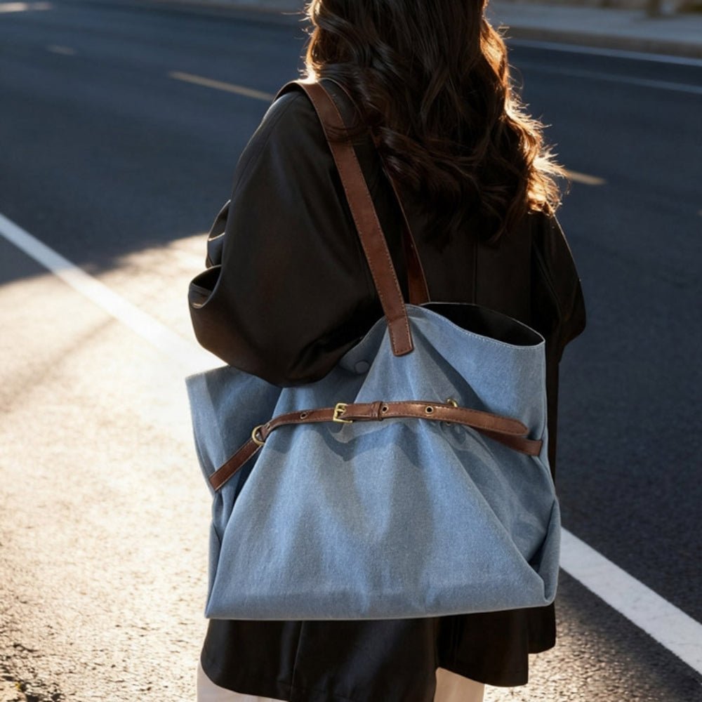 デニム地革ベルトトートショルダー｜オフィスカジュアル レディース 通販【ミレジェネ】