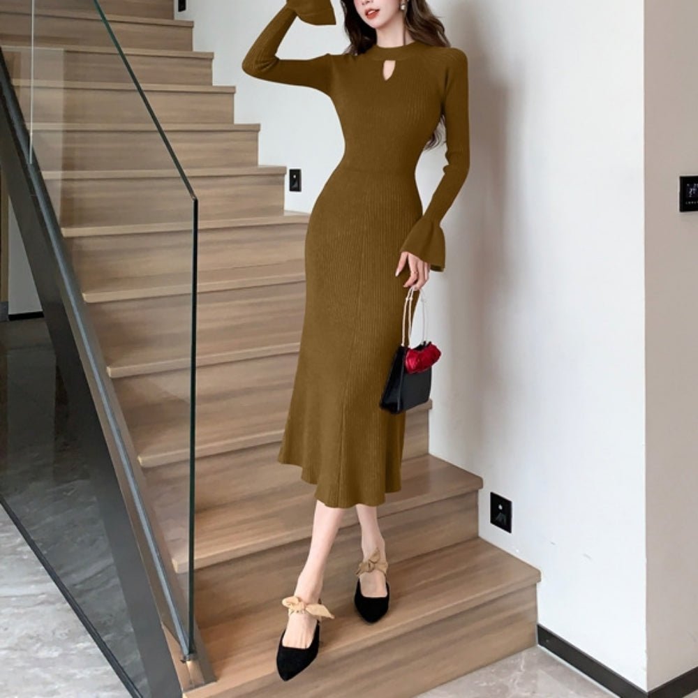 キーネックリブニットワンピース｜オフィスカジュアル レディース 通販【ミレジェネ】