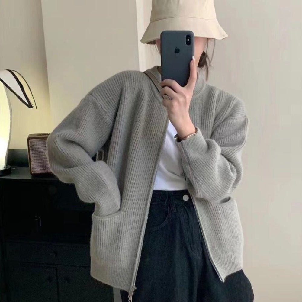 Reneカーディガン ダブルジッパー モカベージュ36Mルネ Rene