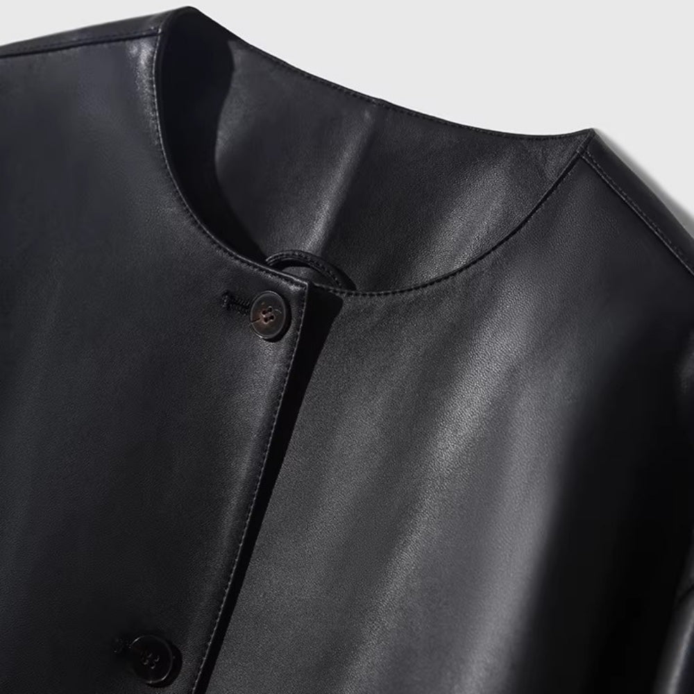 ノーカラーレザージャケット｜オフィスカジュアル レディース 通販【ミレジェネ】