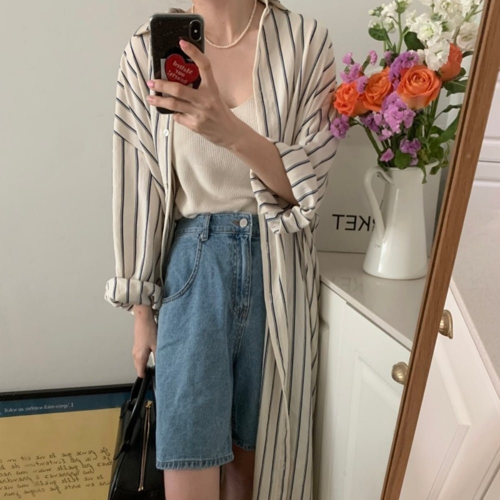 【骨格ナチュラルさんにおすすめ】ストライプロングシャツワンピース [ミレジェネ]｜オフィスカジュアル レディース 通販【ミレジェネ】