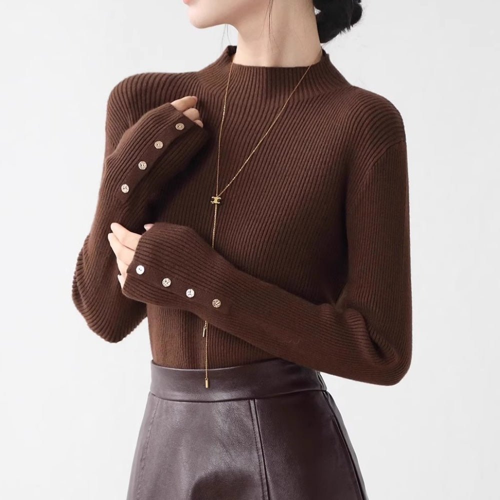 ゴールドボタンリブニット｜オフィスカジュアル レディース 通販【ミレジェネ】