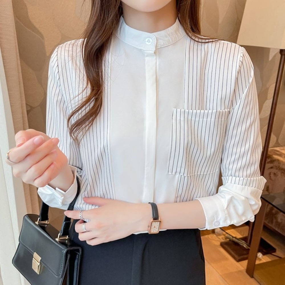 スタンドカラーストライプシャツ｜オフィスカジュアル レディース 通販
