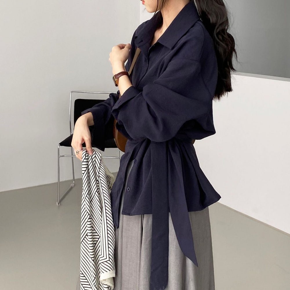 ウエスト共地ベルト付シャツブラウス｜オフィスカジュアル レディース 通販【ミレジェネ】