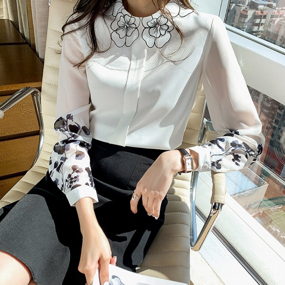 ポイントフラワー長袖ブラウス｜オフィスカジュアル レディース 通販