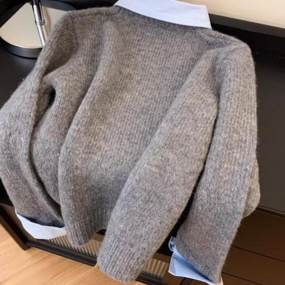 シャツレイヤー風リブニットトップス｜オフィスカジュアル レディース 通販【ミレジェネ】