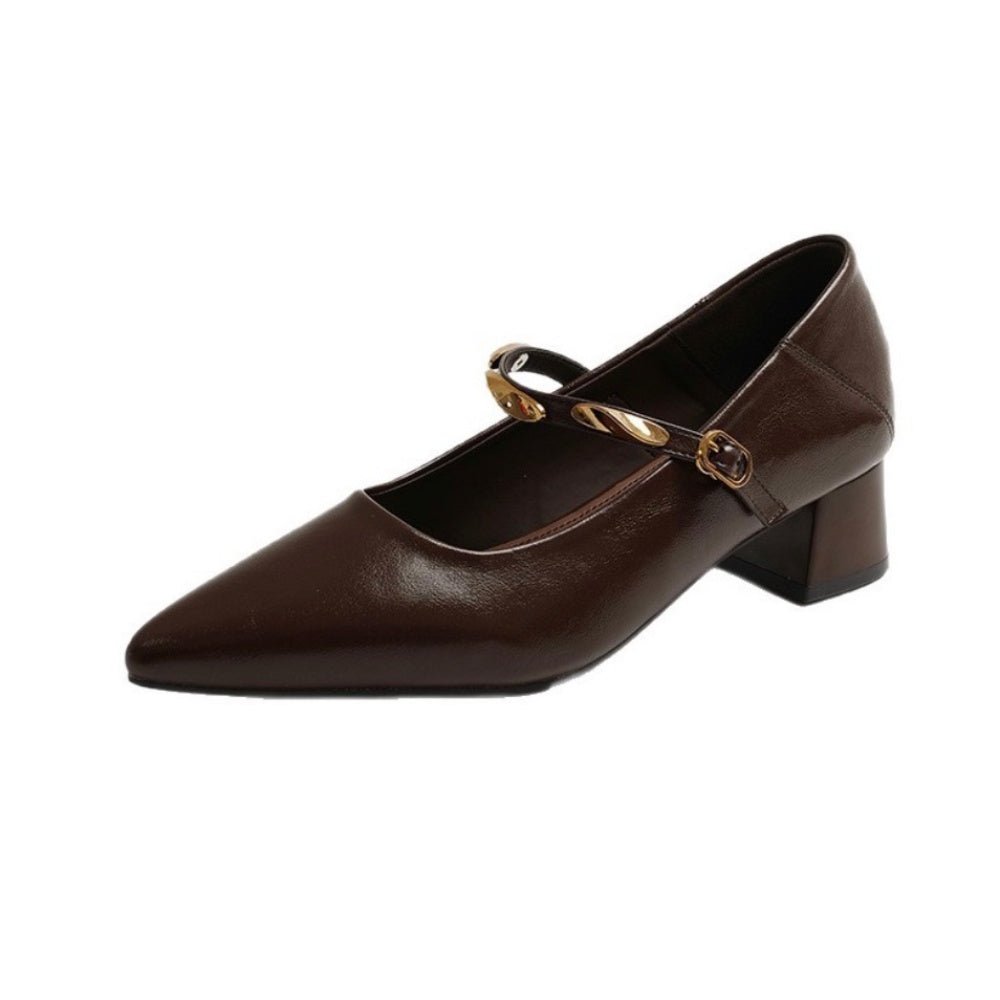 美品✨OHGA STRAP PUMPS ゴールド ストラップ スクエア 24cm スクエアヒールゴールドストラップパンプス｜オフィスカジュアル