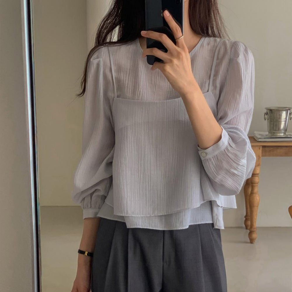 同素材キャミ付きブラウスアンサンブル｜オフィスカジュアル レディース 通販【ミレジェネ】