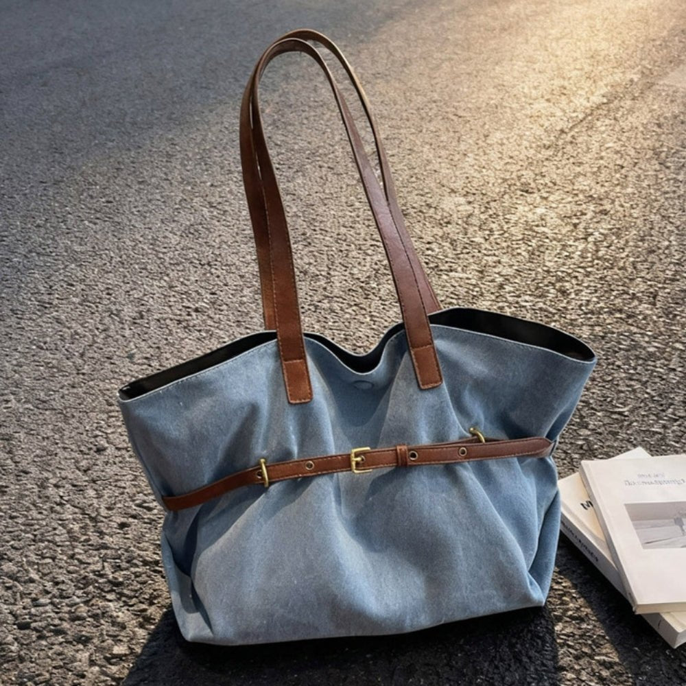 デニム地革ベルトトートショルダー｜オフィスカジュアル レディース 通販【ミレジェネ】