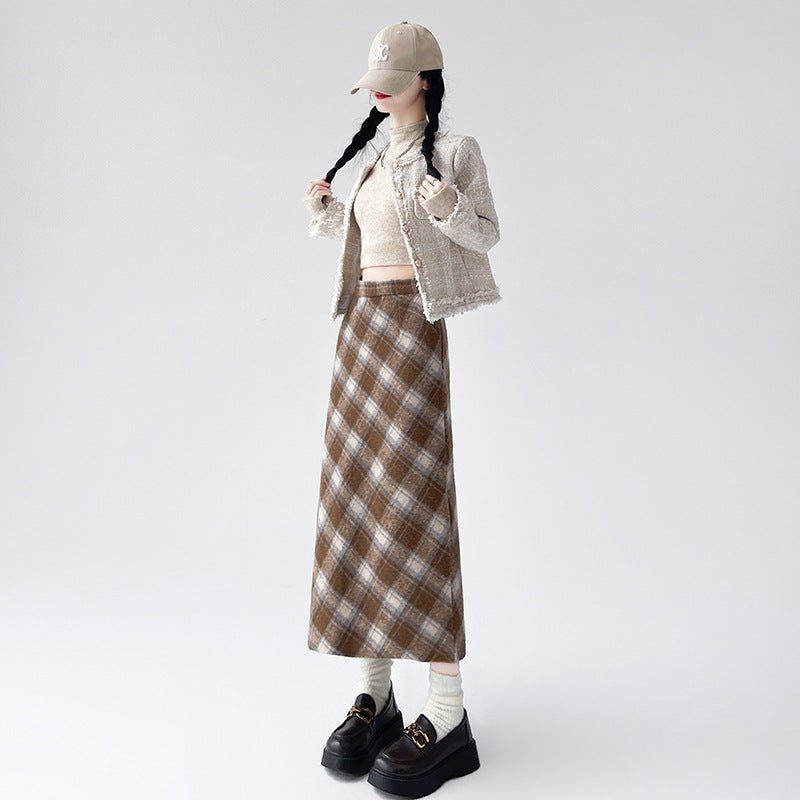 チェック柄ストレートロングスカート｜オフィスカジュアル レディース