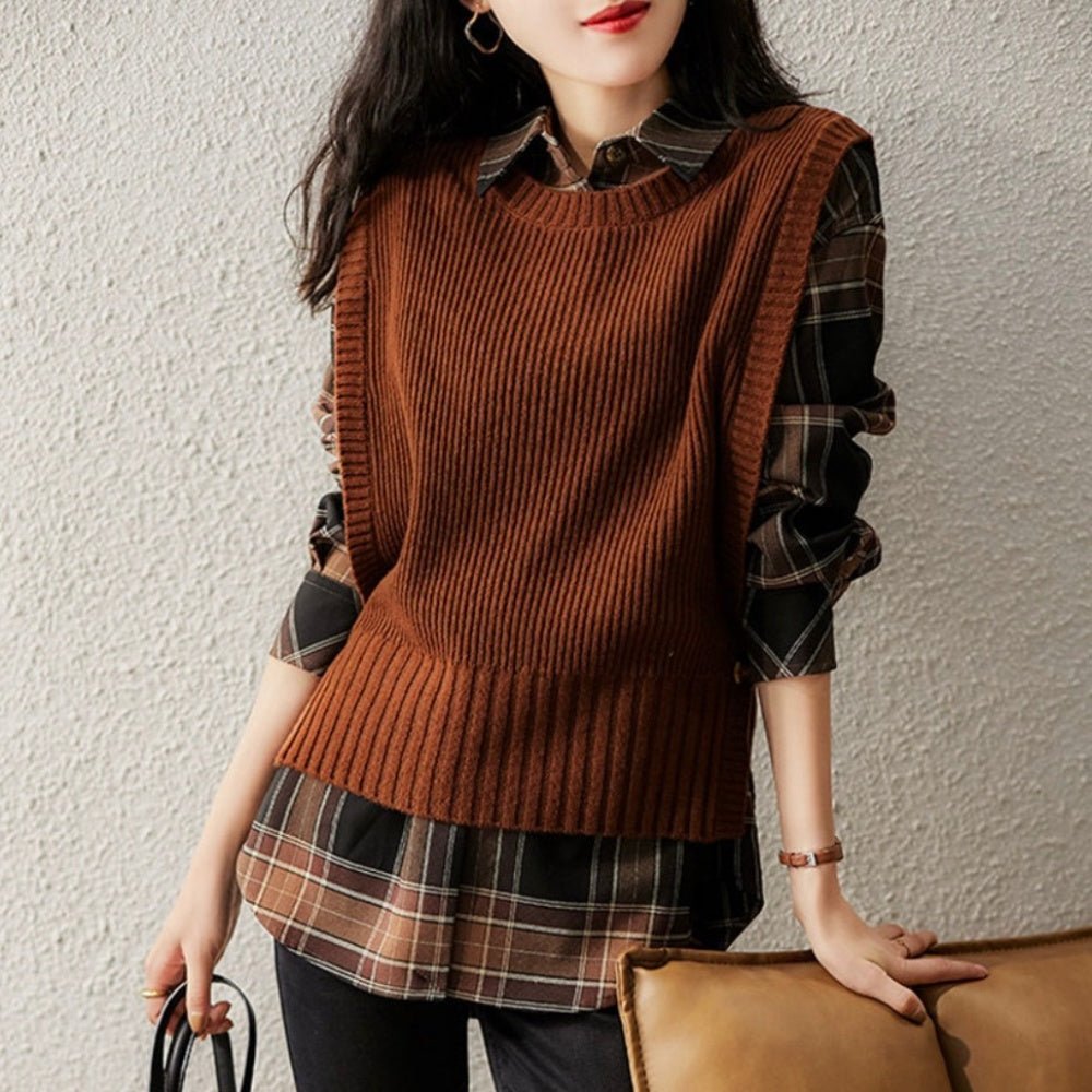 ラウンドネックニットベスト｜オフィスカジュアル レディース 通販