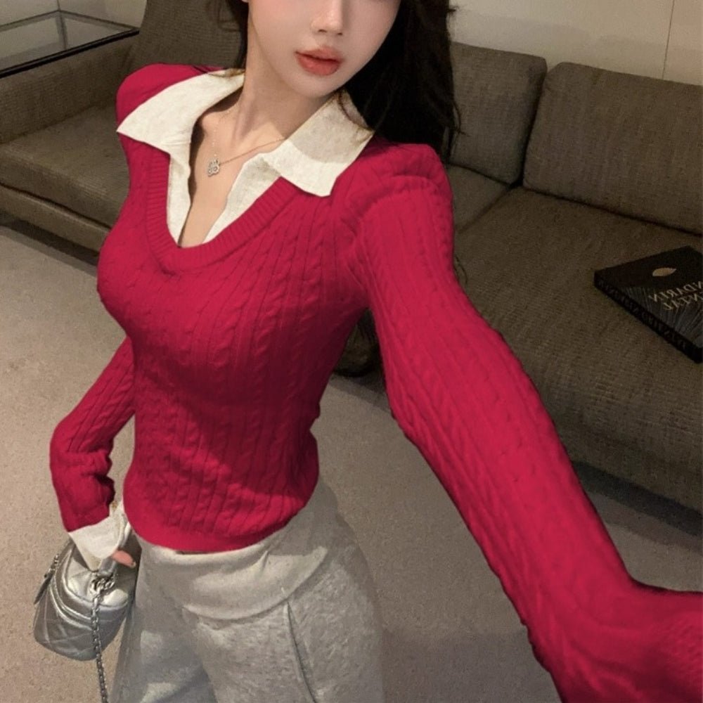 フェイクツーピースケーブルニット｜オフィスカジュアル レディース 通販【ミレジェネ】