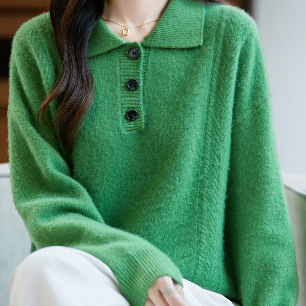 胸元ボタン襟付きニット｜オフィスカジュアル レディース 通販【ミレジェネ】