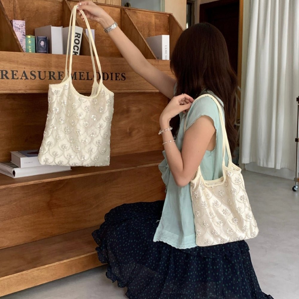 ビーズ刺繍サテントートバッグ｜オフィスカジュアル レディース 通販【ミレジェネ】
