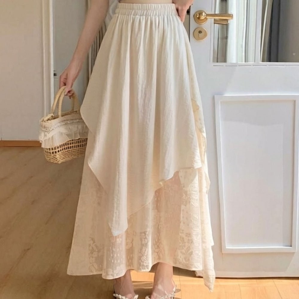 レースレイヤーイレヘムフレアスカート｜オフィスカジュアル レディース 通販【ミレジェネ】