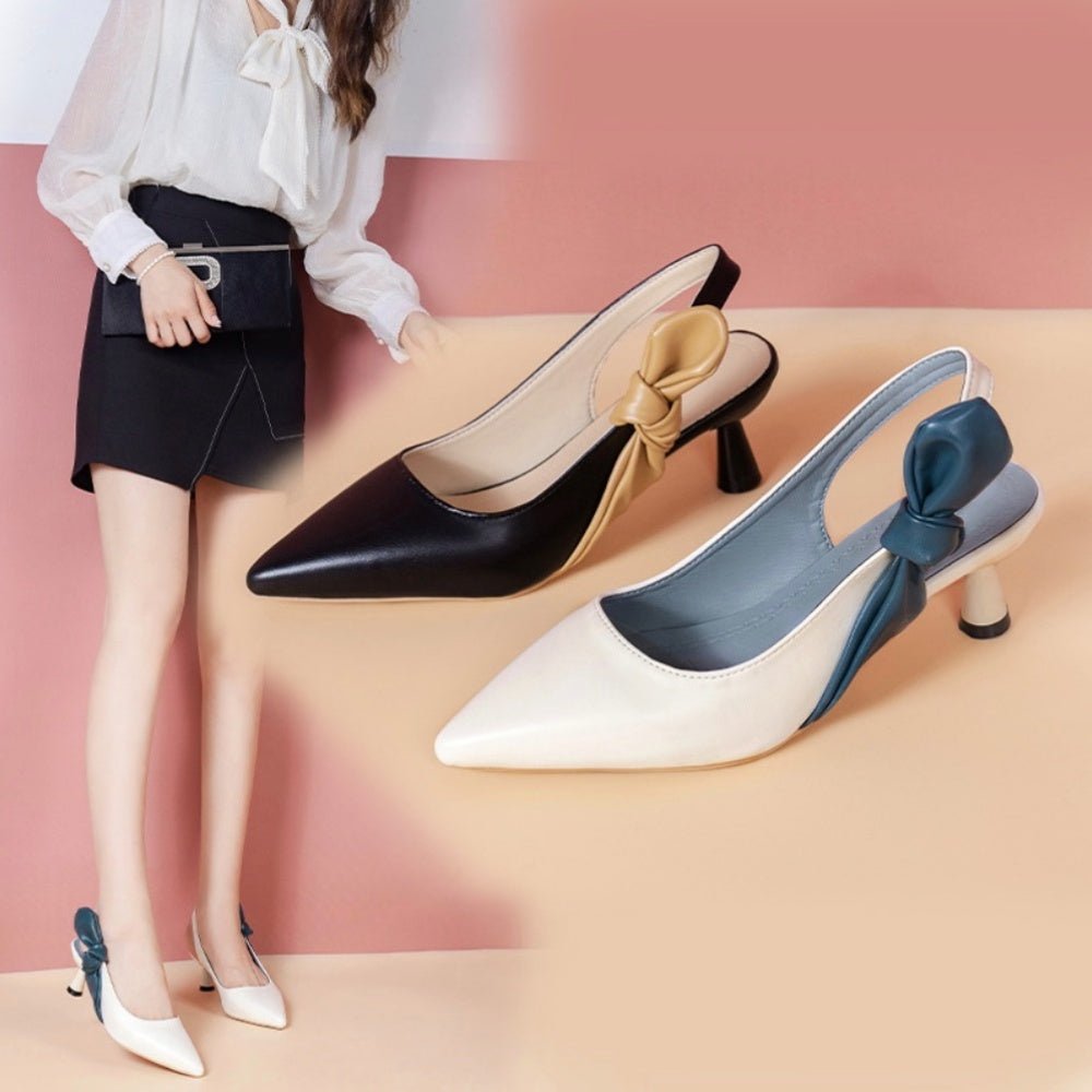 バイカラーバックストラップリボンパンプス｜オフィスカジュアル