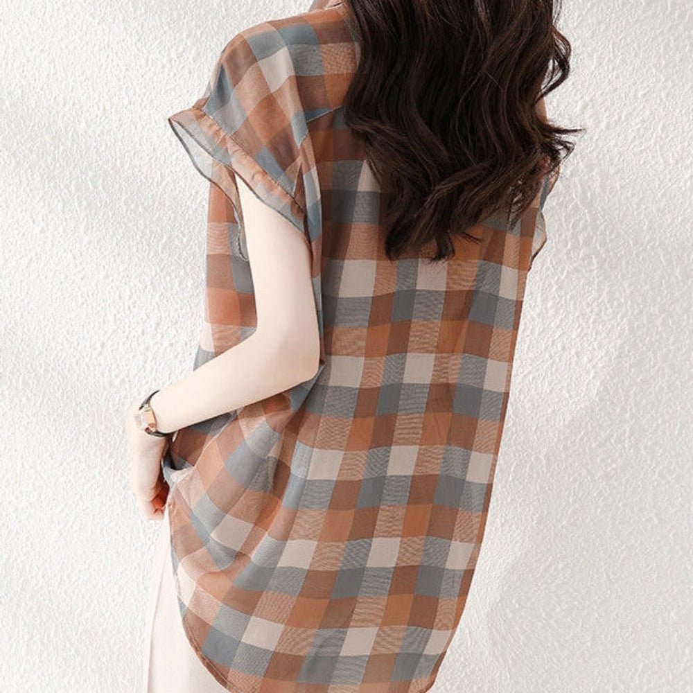 【骨格ストレートさんにおすすめ】ブロックチェックフリルブラウス[ミレジェネ]｜オフィスカジュアル レディース 通販【ミレジェネ】