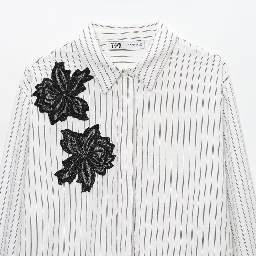 フラワーレースストライプシャツ｜オフィスカジュアル レディース 通販【ミレジェネ】