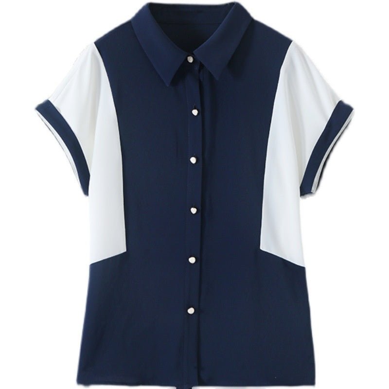 バイカラー襟付き半袖ブラウス｜オフィスカジュアル レディース 通販