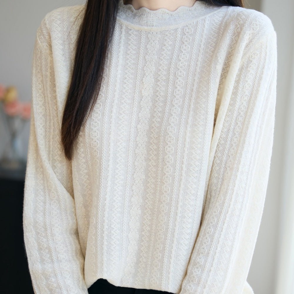 ハーフネックレース編み薄ニット｜オフィスカジュアル レディース 通販【ミレジェネ】