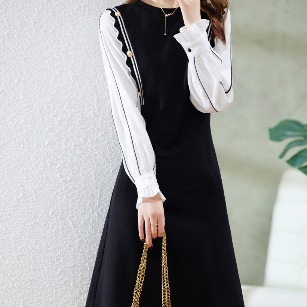 異素材ドッキングワンピース｜オフィスカジュアル レディース 通販【ミレジェネ】