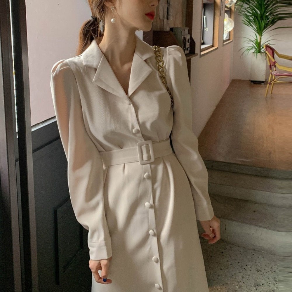 スーツカラーベルト付きワンピース｜オフィスカジュアル レディース 通販【ミレジェネ】