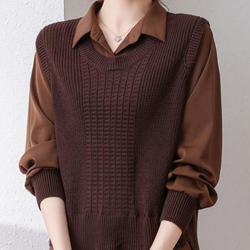 レイヤードニット長袖ブラウス｜オフィスカジュアル レディース 通販【ミレジェネ】