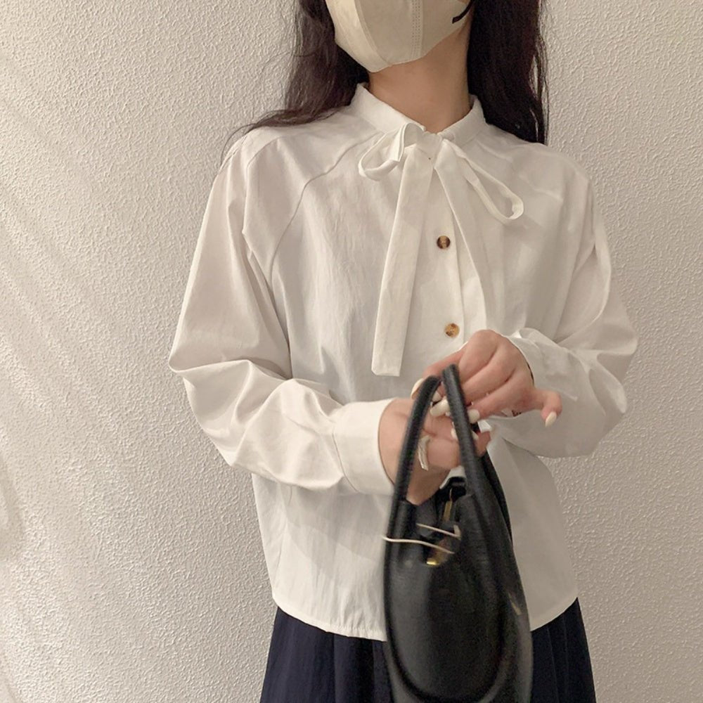 襟周り飾り切り替えリボンタイ長袖ブラウス｜オフィスカジュアル レディース 通販 Millennial Generation【ミレジェネ】