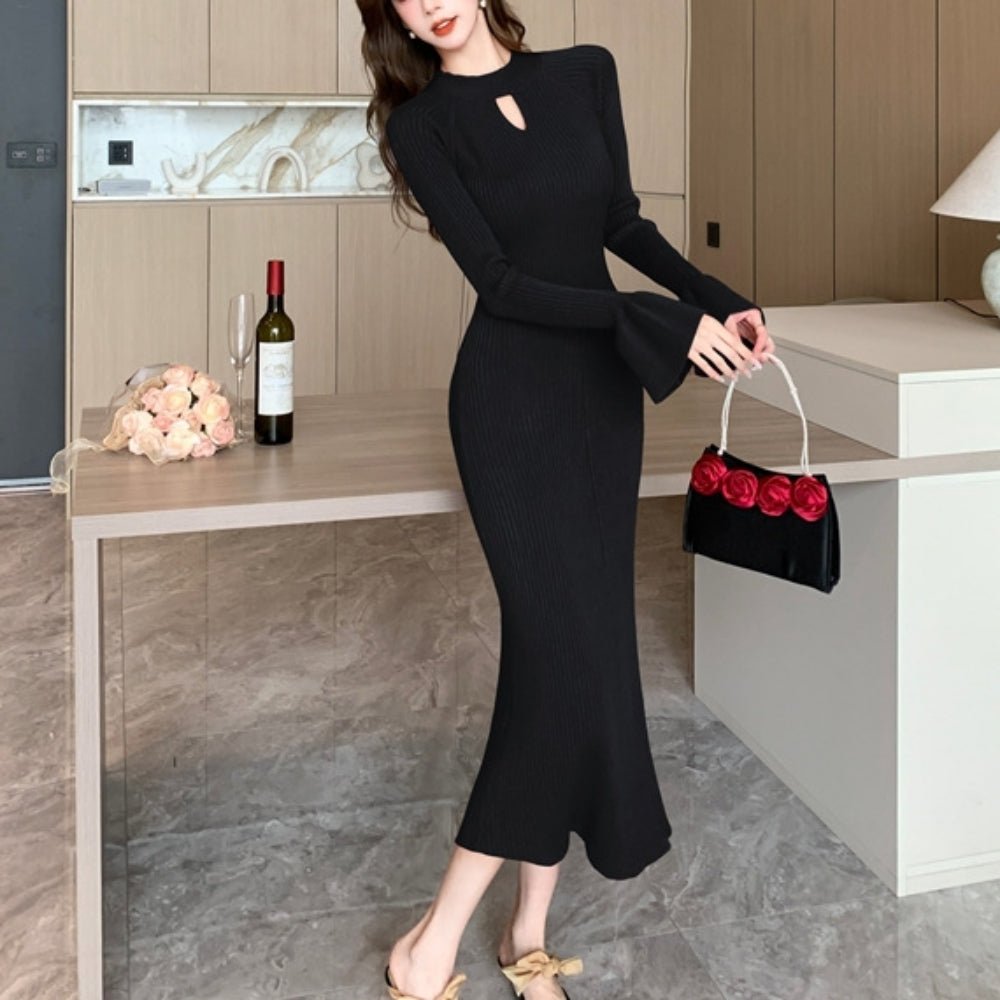 キーネックリブニットワンピース｜オフィスカジュアル レディース 通販【ミレジェネ】