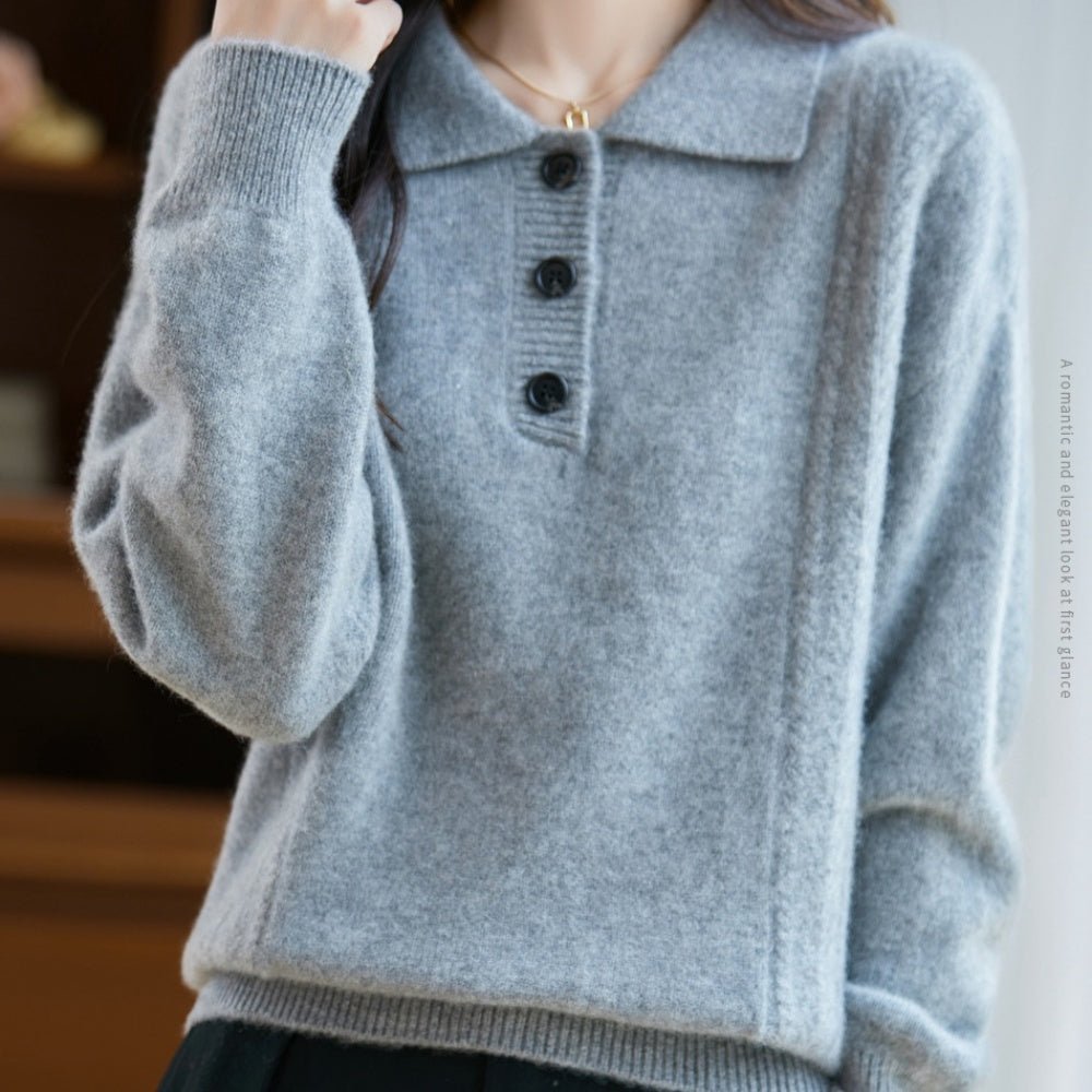 胸元ボタン襟付きニット｜オフィスカジュアル レディース 通販【ミレジェネ】