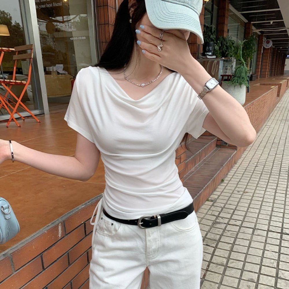 ドレープネックサイドドロストＴシャツ｜オフィスカジュアル レディース 通販【ミレジェネ】