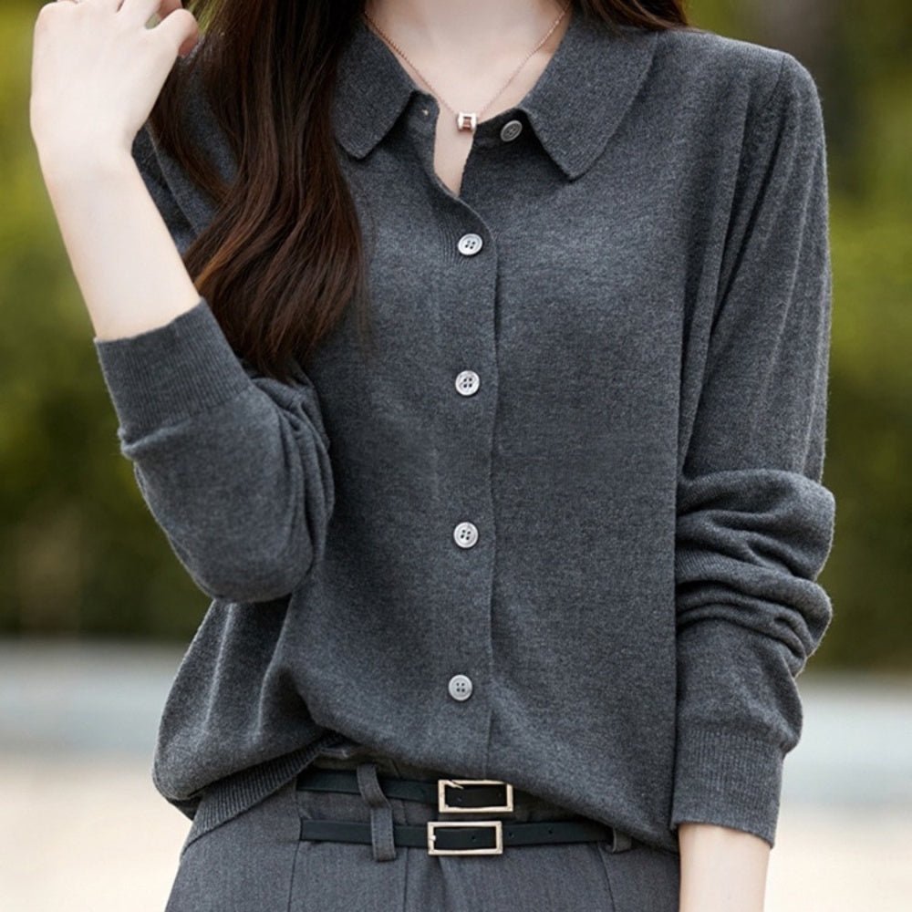 襟付きウールニットカーディガン｜オフィスカジュアル レディース 通販【ミレジェネ】