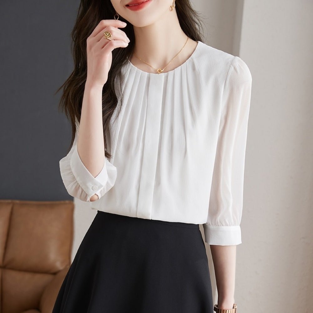 タック入り七分袖ブラウス｜オフィスカジュアル レディース 通販【ミレジェネ】