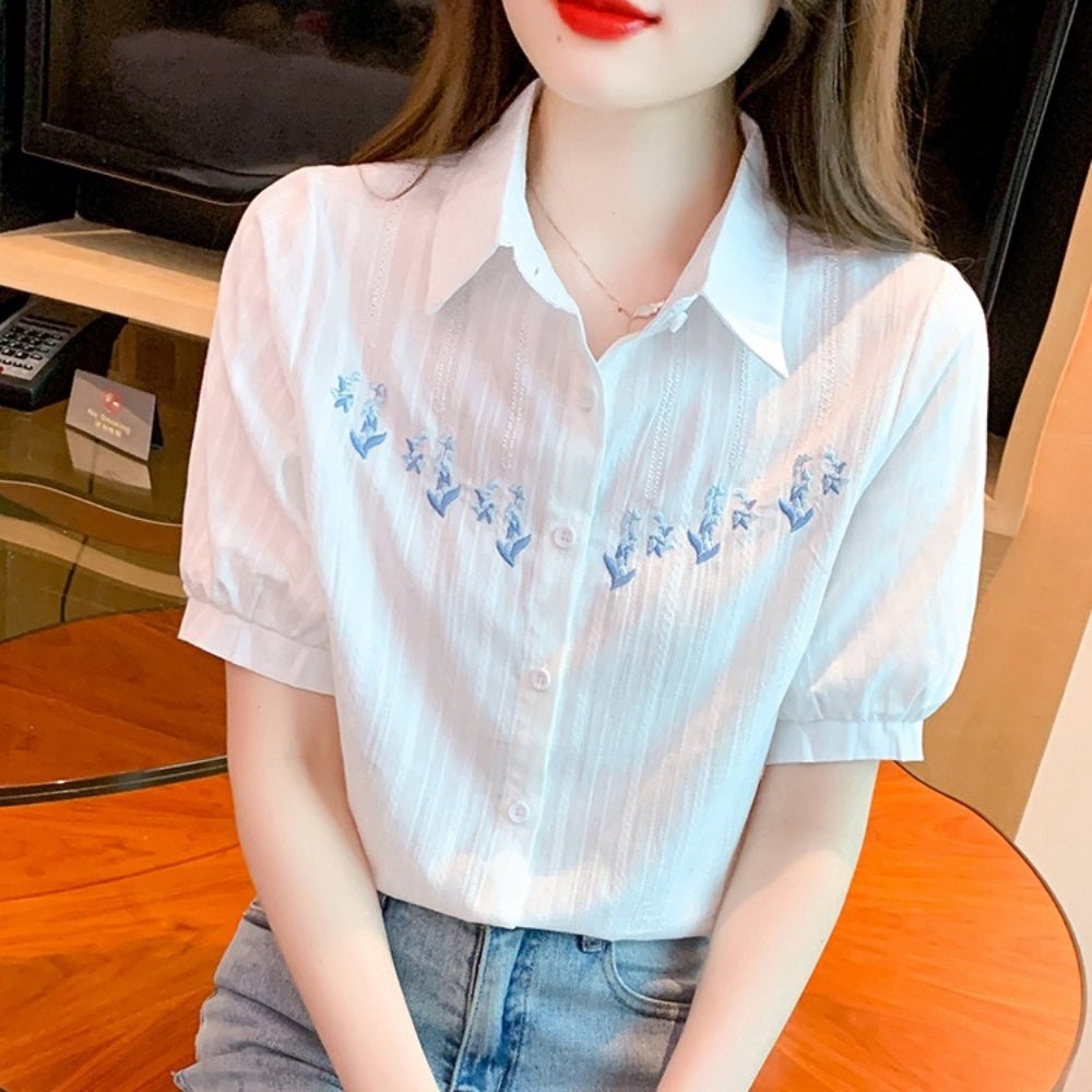 刺繍パフスリーブブラウス Bibiy フラワー刺繍 パフスリーブブラウス ふんわり パフスリーブ 花柄