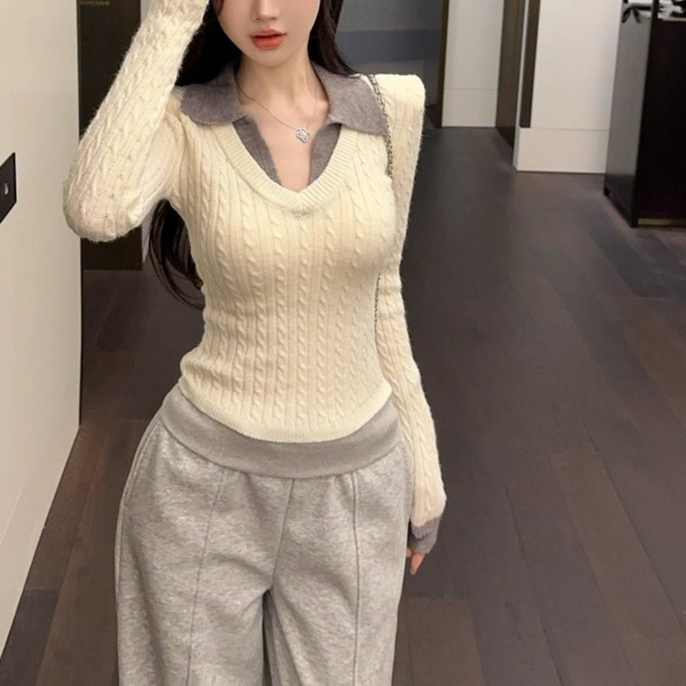 フェイクツーピースケーブルニット｜オフィスカジュアル レディース 通販【ミレジェネ】