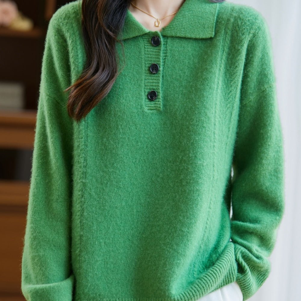 胸元ボタン襟付きニット｜オフィスカジュアル レディース 通販【ミレジェネ】