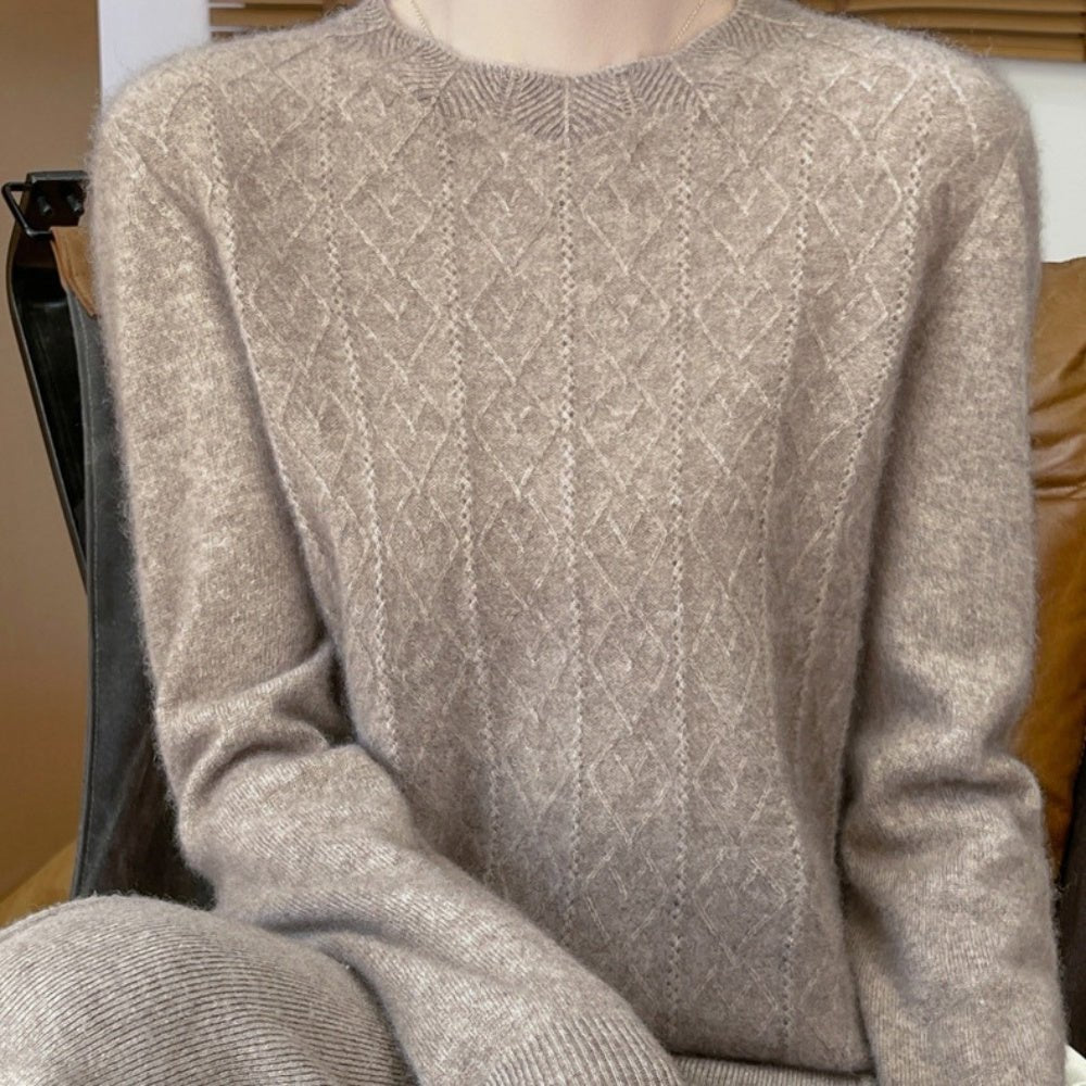 ラウンドネックダイヤ模様ニット｜オフィスカジュアル レディース 通販【ミレジェネ】