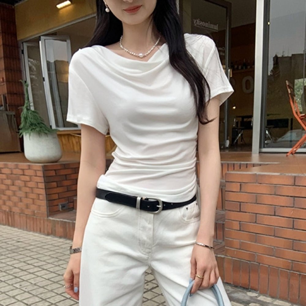 ドレープネックサイドドロストＴシャツ｜オフィスカジュアル レディース 通販【ミレジェネ】